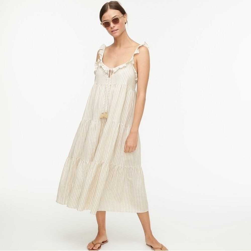 J.Crew Tan and White Striped Midi Dress sz XS